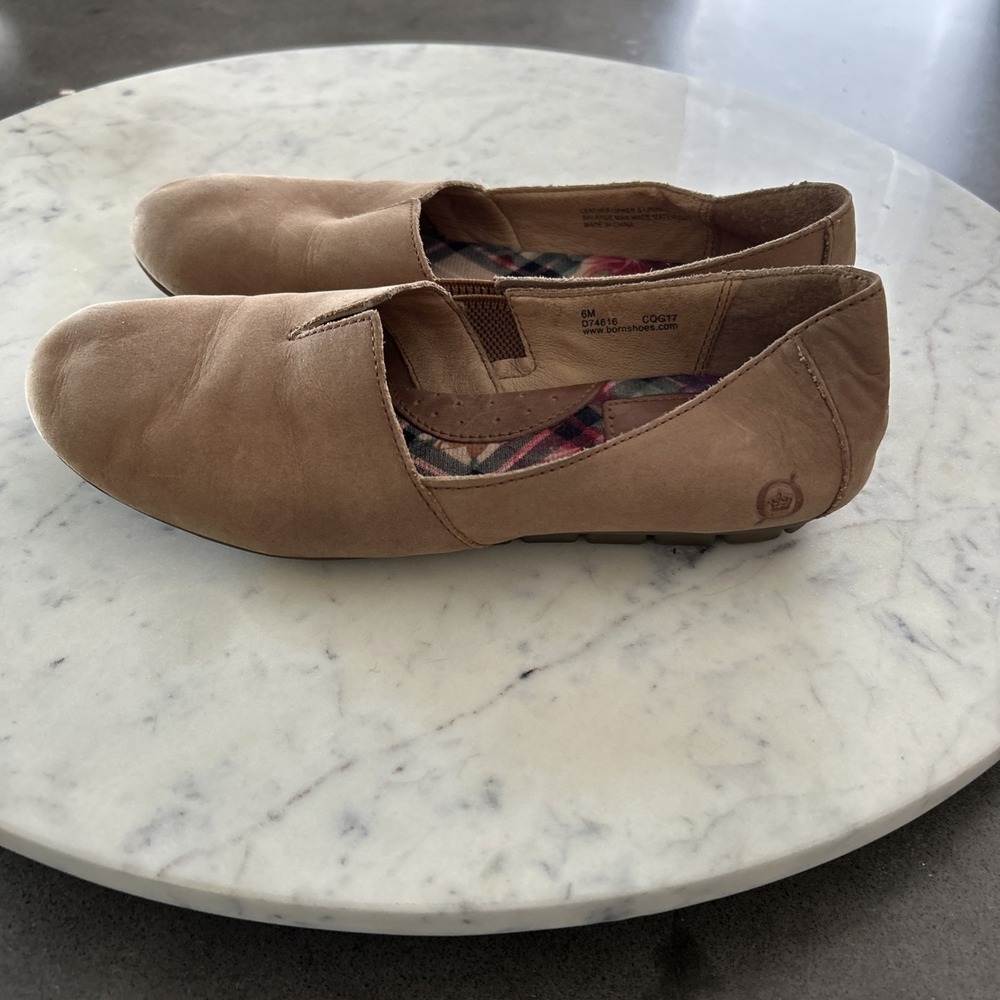 Born Women's Sz 6M Sebra Ballet Leather D87242  Biscotto Flats Shoes Slip On